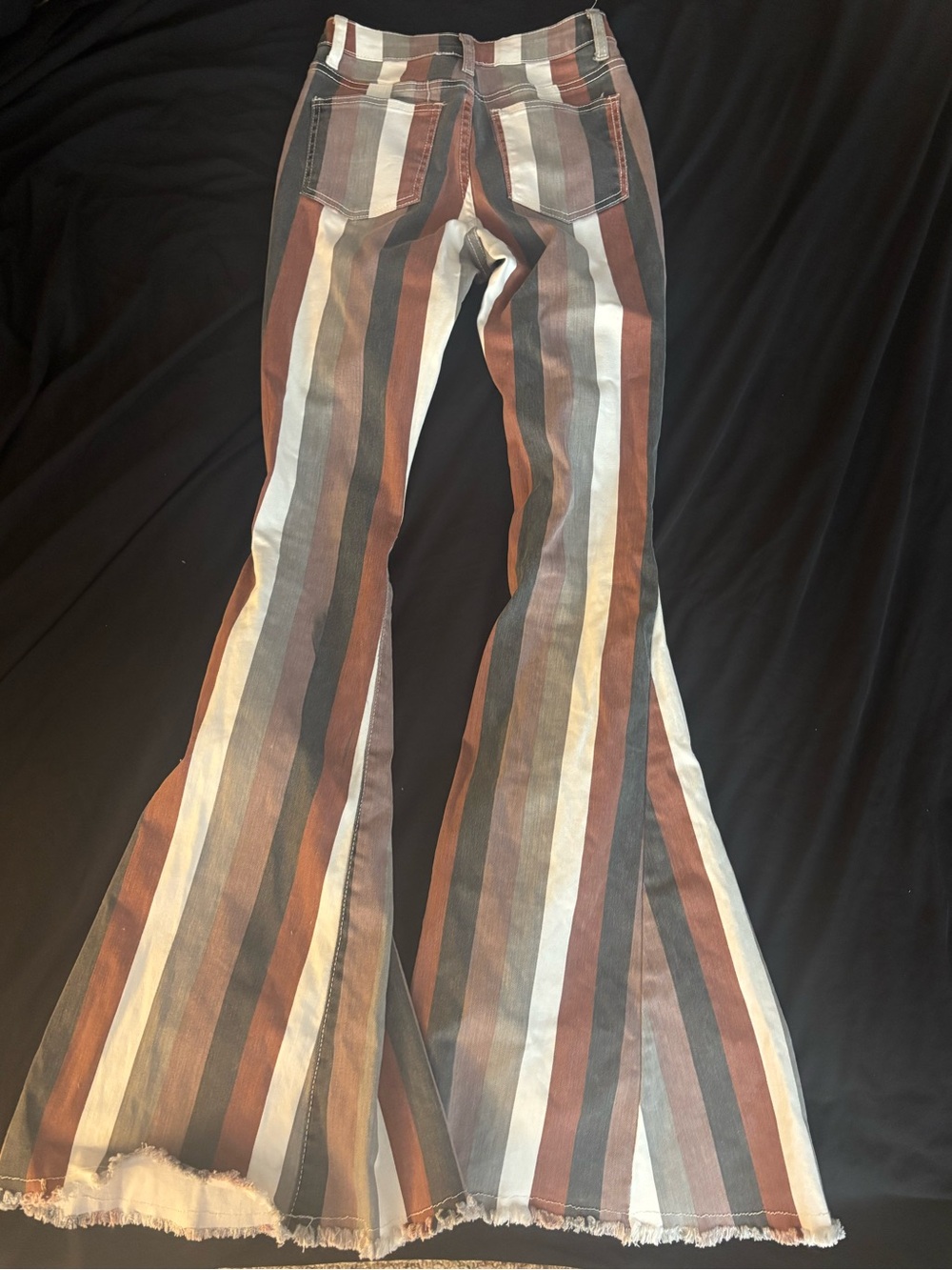 Saints & Hearts Striped Flared Pants in Brown, Gray & White